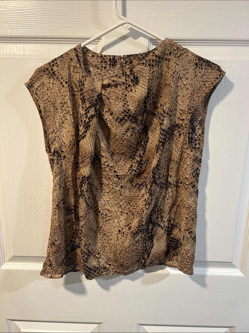 Worthington Brown Snake-Print Cap Sleeve Blouse